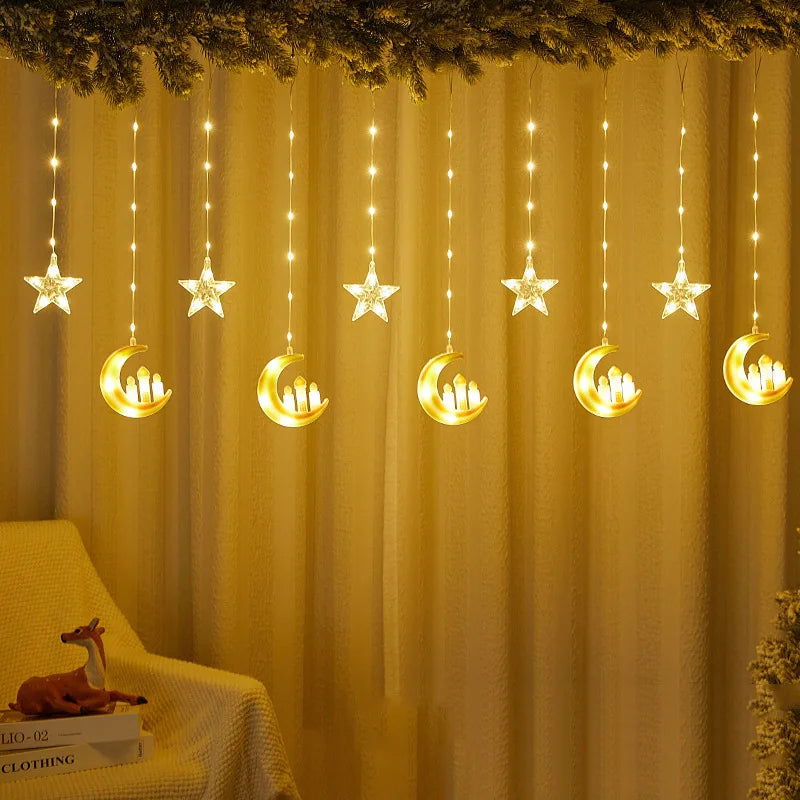 Celestial Glow Moon & Star Curtain Lights