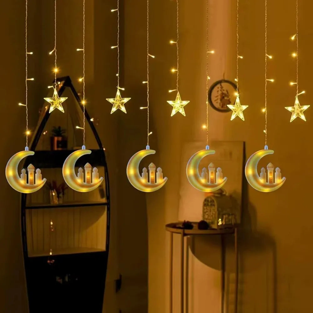 Celestial Glow Moon & Star Curtain Lights