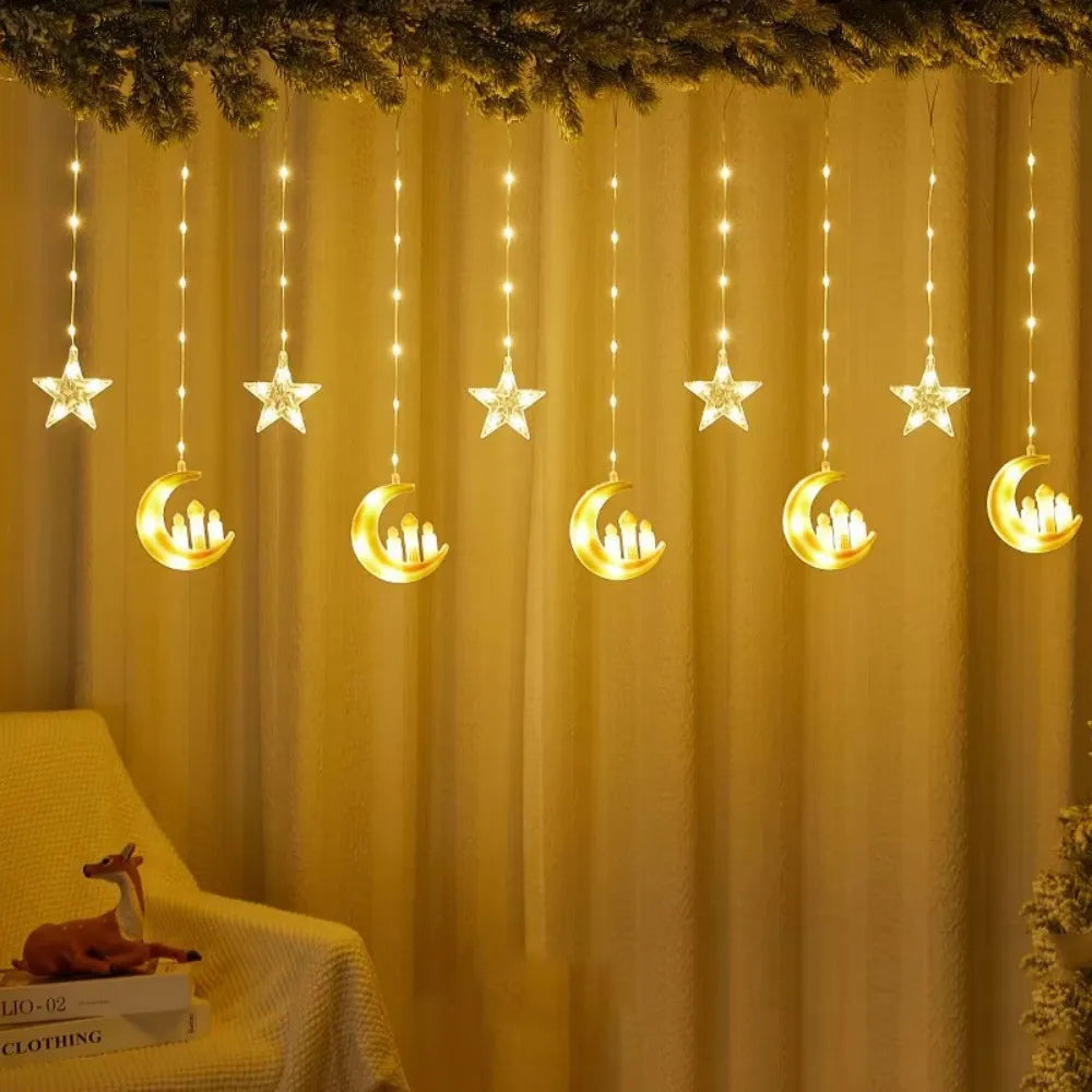 Celestial Glow Moon & Star Curtain Lights