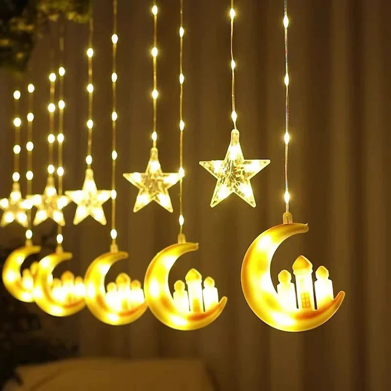 Celestial Glow Moon & Star Curtain Lights